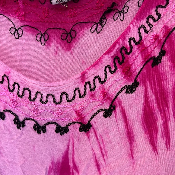 ONE SIZE FITS ALL BOHO DRESSS S M L XL HOT PINK TIE DYE EMBROIDERY BEACH SWIM - Picture 4 of 12